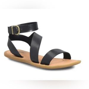 Born Leah Ankle Strap Black Leather Sandals